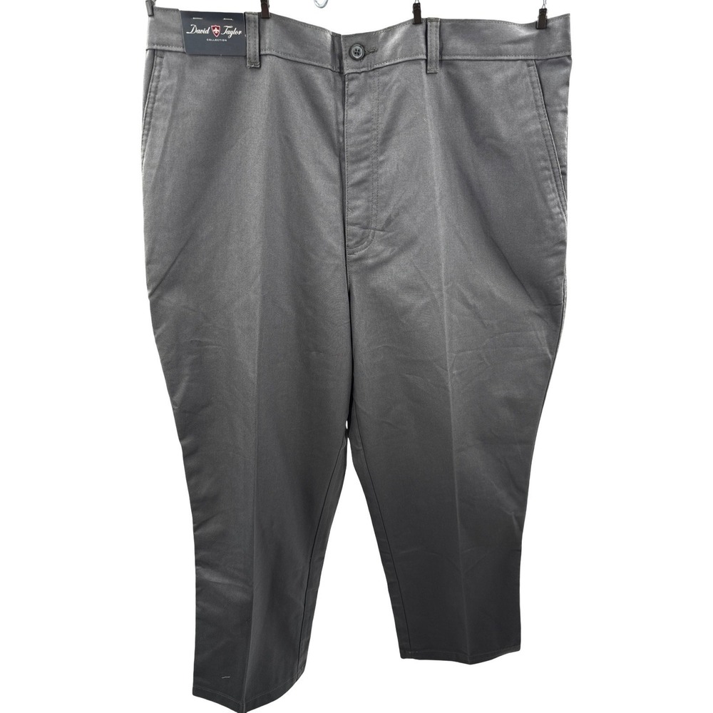 David Taylor Flat Front Elastic Back Pants Gray Size 40x29 NWT